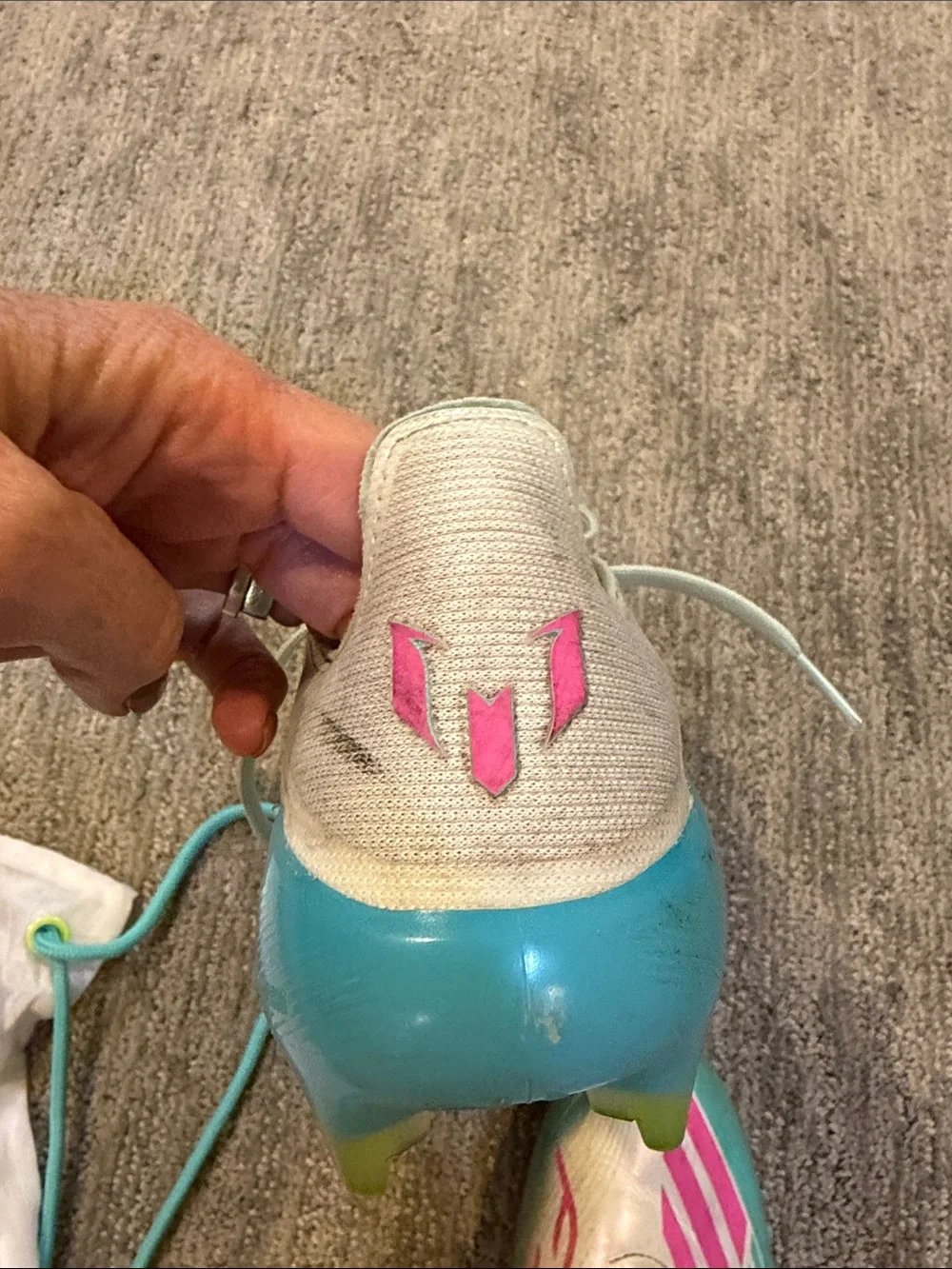 adidas Mens F50 Soccer Cleats in White, Pink & Teal Messi